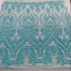 New Creations Empire Damask Design with Sequins Embroider On A 4 Way Stretch Mesh Fabric By The Yard (Aqua Mint on Mint Mesh) view 3