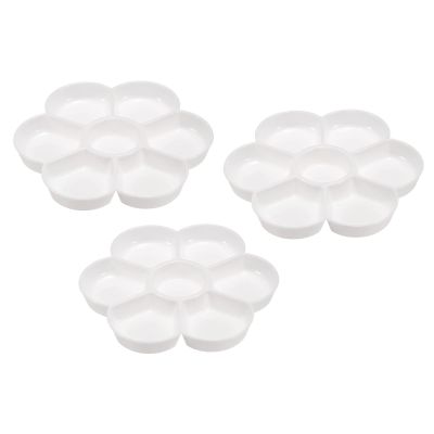 PATIKIL 7 Wells Acrylic Paint Palette, 3 Pack Painting Pallet Holder Flower Round Shape Art Supplies for Watercolor Gouache Oil Paint Art, White