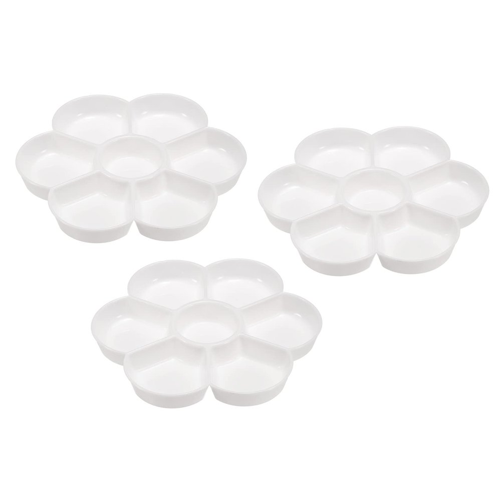 PATIKIL 7 Wells Acrylic Paint Palette, 3 Pack Painting Pallet Holder Flower Round Shape Art Supplies for Watercolor Gouache Oil Paint Art, White