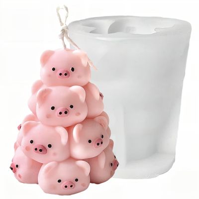 TOPYS Piggy Christmas Tree Silicone Candle Mold, DIY 3D Piggy Tower Shape Mold, Stack Piggy for Candle Making Handmade Ornaments, Cute Animal Molds for Christmas Gift(2.8x2.36)