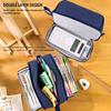 MAMUNU Large Capacity Pencil Case 4 Compartments, Pencil Pouch Bag with Zipper Portable Handle, Pen Case Bag Stationery Organizer for Office College School Adults Teen Girls Boys Men Women, Dark Blue view 2