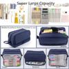 MAMUNU Large Capacity Pencil Case 4 Compartments, Pencil Pouch Bag with Zipper Portable Handle, Pen Case Bag Stationery Organizer for Office College School Adults Teen Girls Boys Men Women, Dark Blue view 3