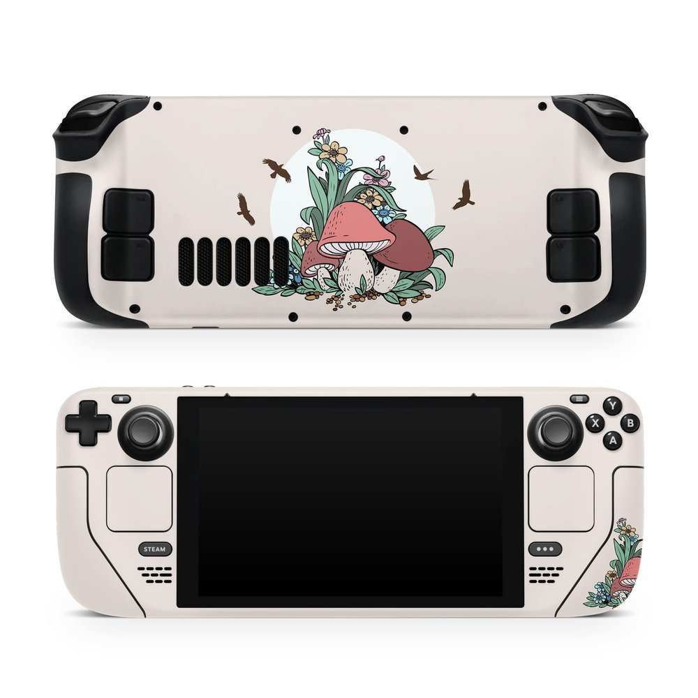 TACKY DESIGN Mushroom Skin Compatible with Steam Deck, Kawaii Beige Accessories, Vinyl 3M Decal, Cute Full Wrap Cover
