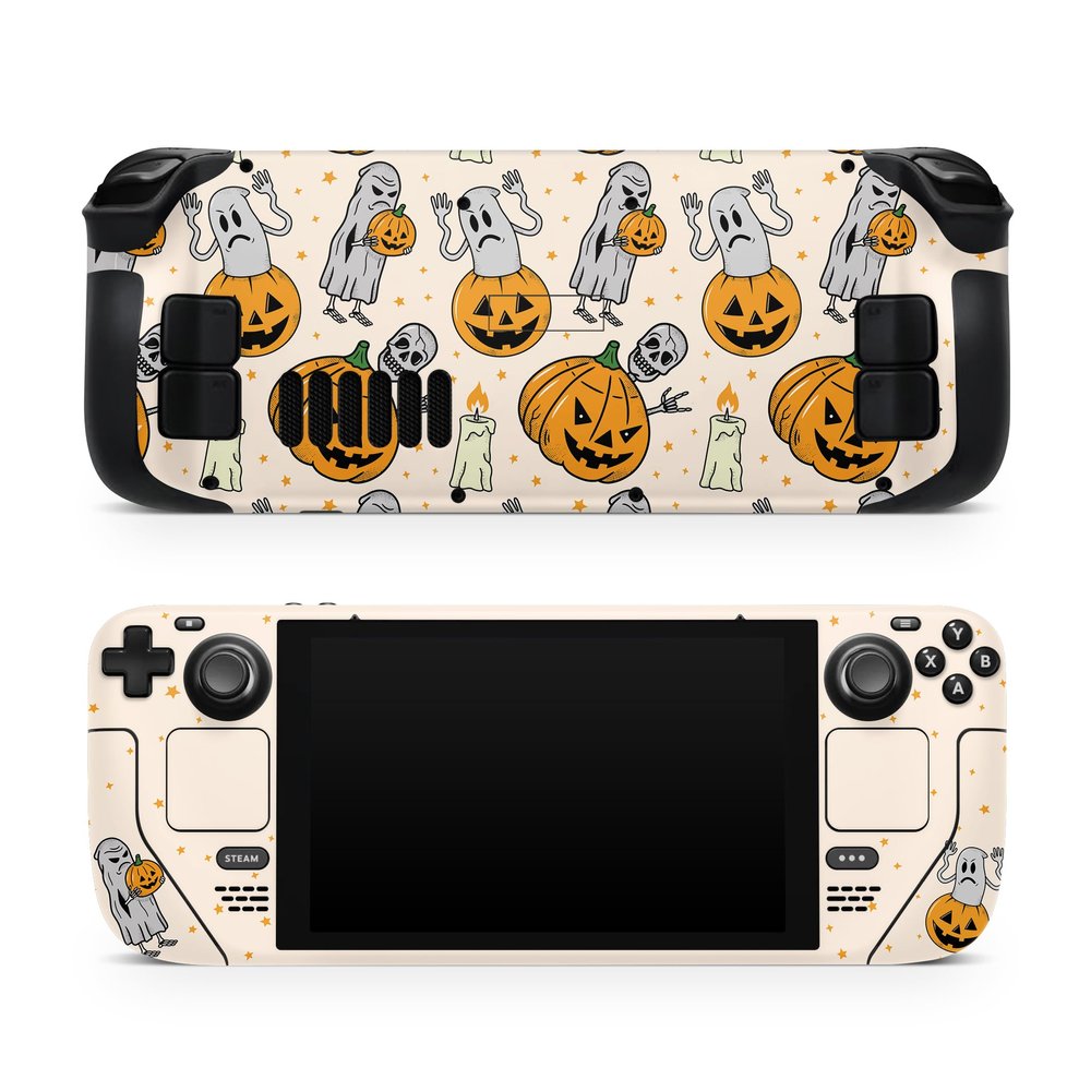 TACKY DESIGN Halloween Skin for Steam Deck - Premium Vinyl Decal, Full Wrap Cover, Available for Steam Deck LCD and OLED - Beige Pumpkin