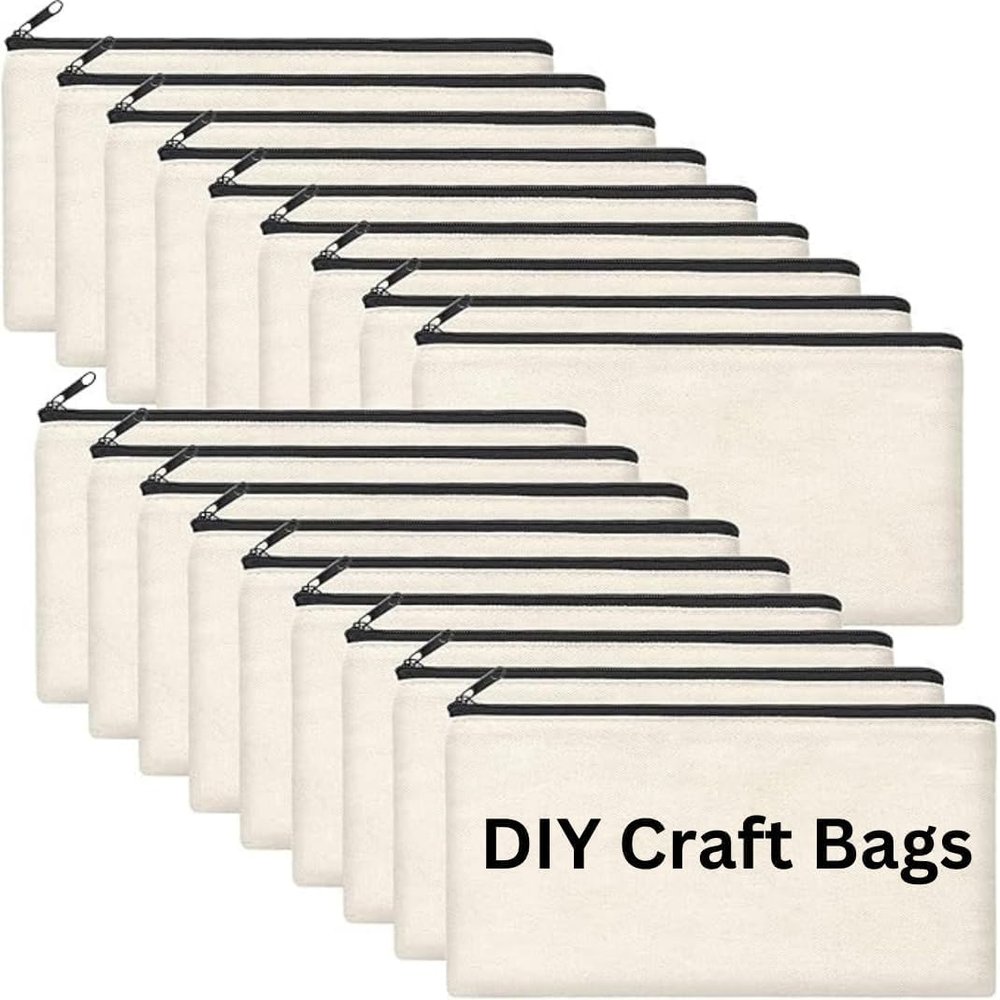 Cruleen 20 PCs Blank canvas Zipper Pouch, Makeup Bags Bulk Pencil Pouch with Sturdy ZipperMulti-Purpose DIY Crafts Toiletry Canvas Bags Case for Sublimation, Stationery & Cosmetic Storage (8.3x4.7)