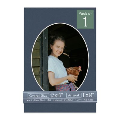 CountryArtHouse Navy Blue Acid Free 13x19 Oval Picture Frame Mat with White Core Bevel Cut for 11x14 Pictures - Fits 13x19 Frame - Pack of 1 Matboard