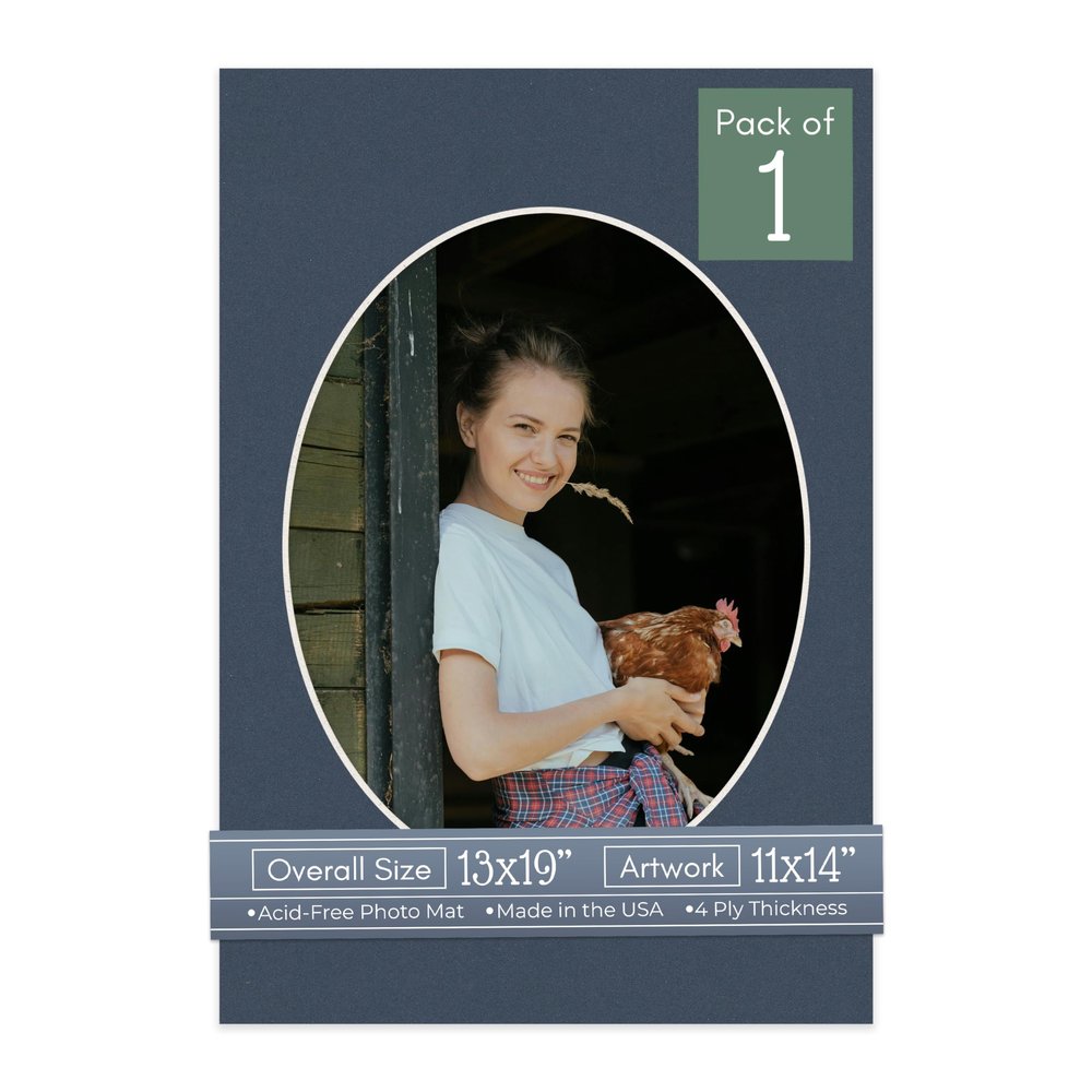 CountryArtHouse Navy Blue Acid Free 13x19 Oval Picture Frame Mat with White Core Bevel Cut for 11x14 Pictures - Fits 13x19 Frame - Pack of 1 Matboard