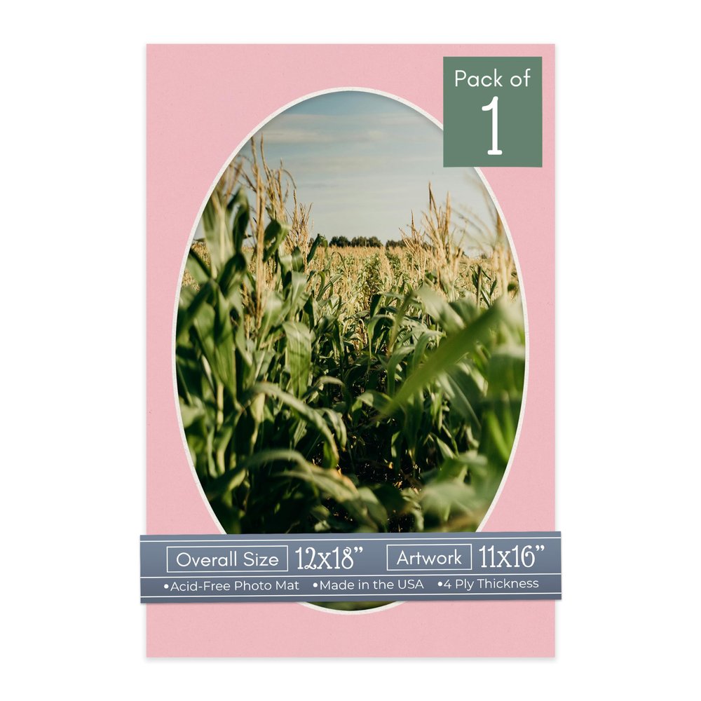 CountryArtHouse Pink Acid Free 12x18 Oval Picture Frame Mat with White Core Bevel Cut for 11x16 Pictures - Fits 12x18 Frame - Pack of 1 Matboard