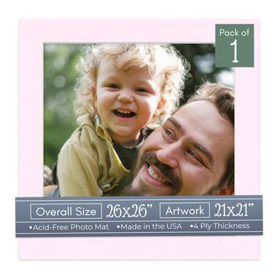 CountryArtHouse Soft Pink Acid Free 26x26 Square Picture Frame Mat with White Core Bevel Cut for 21x21 Pictures - Fits 26x26 Frame - Pack of 1 Matboard