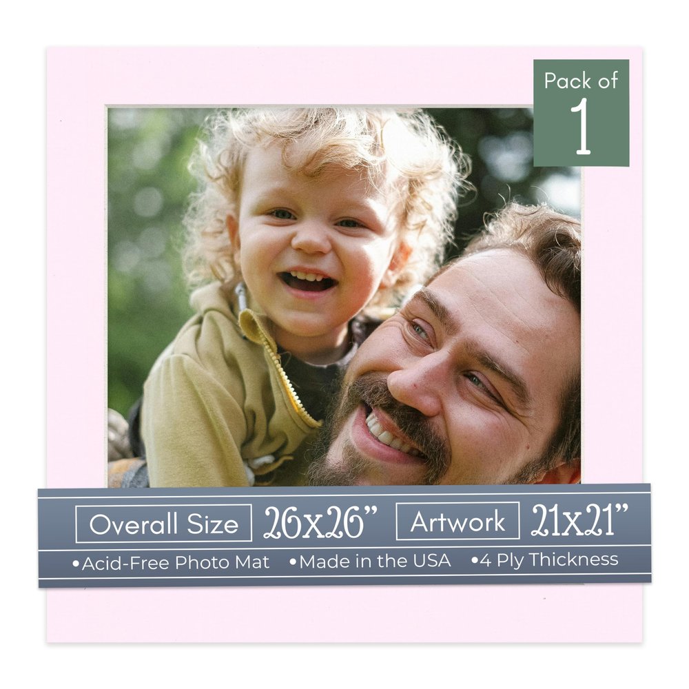 CountryArtHouse Soft Pink Acid Free 26x26 Square Picture Frame Mat with White Core Bevel Cut for 21x21 Pictures - Fits 26x26 Frame - Pack of 1 Matboard