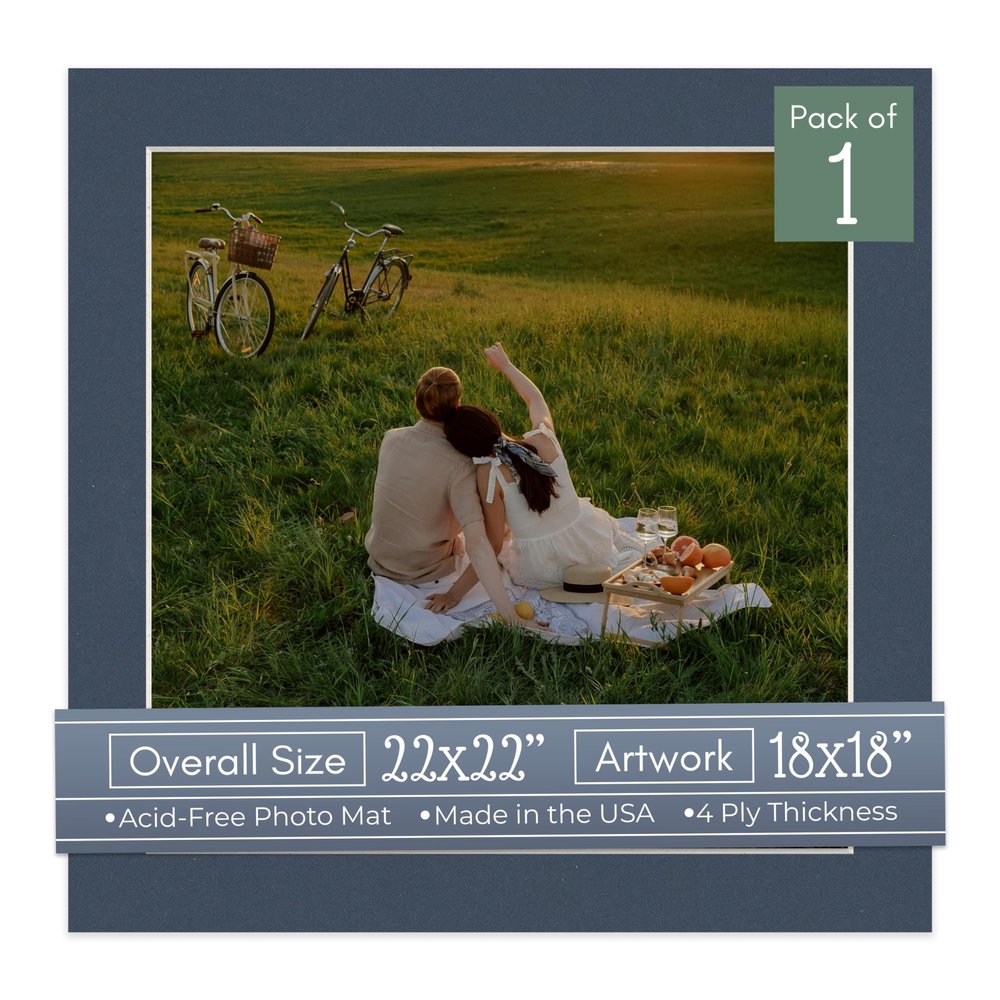 CountryArtHouse Navy Blue Acid Free 22x22 Square Picture Frame Mat with White Core Bevel Cut for 18x18 Pictures - Fits 22x22 Frame - Pack of 1 Matboard