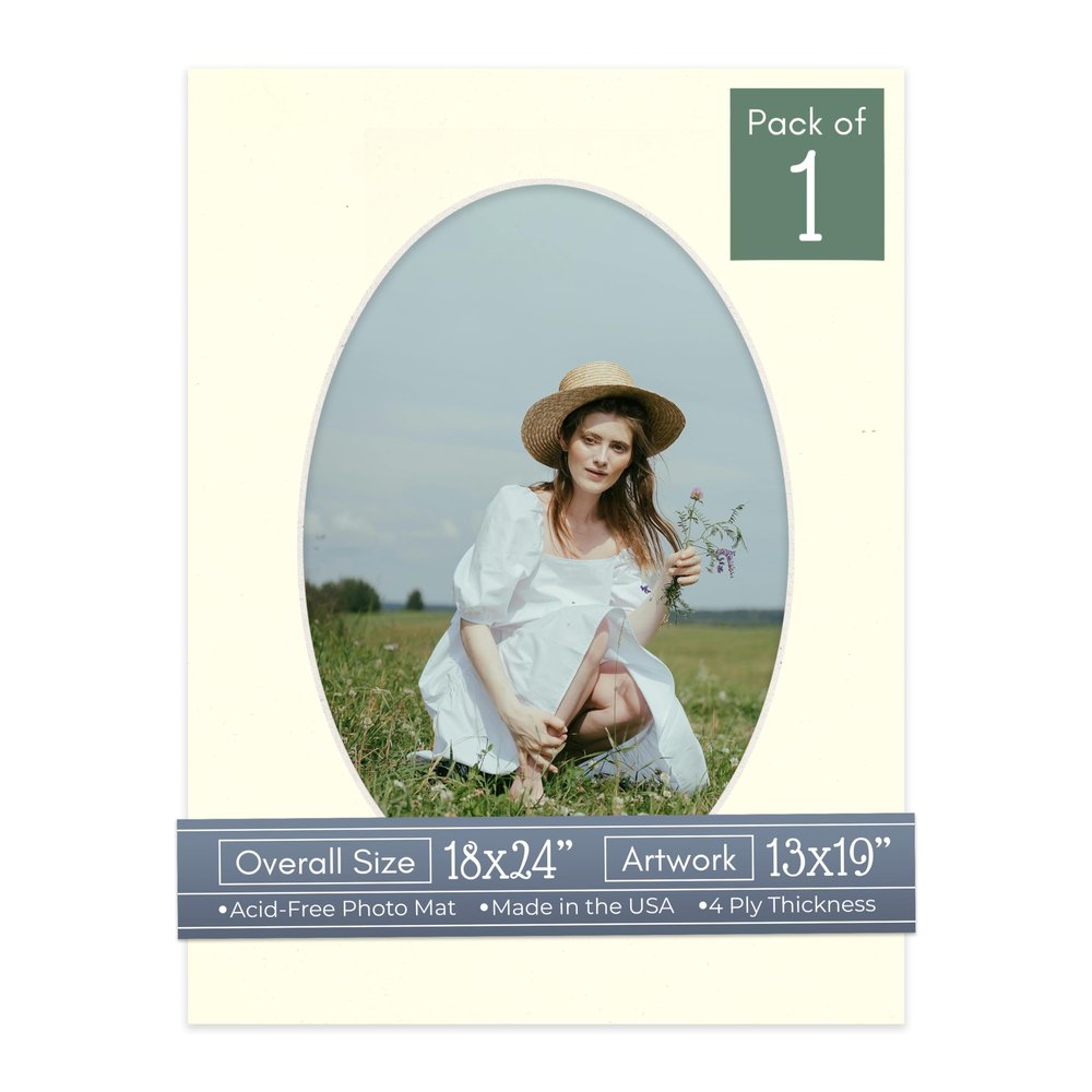 CountryArtHouse Textured Cream Acid Free 18x24 Oval Picture Frame Mat with White Core Bevel Cut for 13x19 Pictures - Fits 18x24 Frame - Pack of 1 Matboard