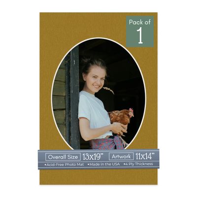 CountryArtHouse Metallic Gold Acid Free 13x19 Oval Picture Frame Mat with White Core Bevel Cut for 11x14 Pictures - Fits 13x19 Frame - Pack of 1 Matboard