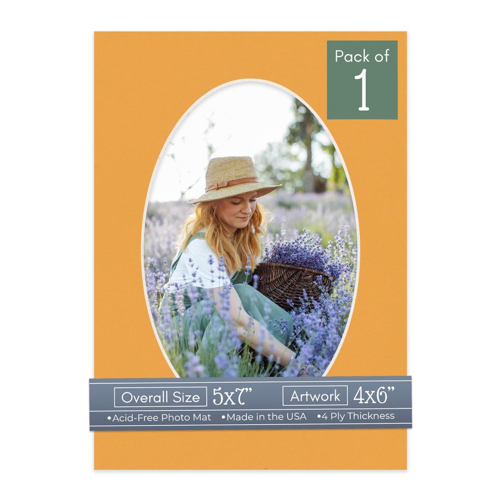 CountryArtHouse Golden Orange Acid Free 5x7 Oval Picture Frame Mat with White Core Bevel Cut for 4x6 Pictures - Fits 5x7 Frame - Pack of 1 Matboard