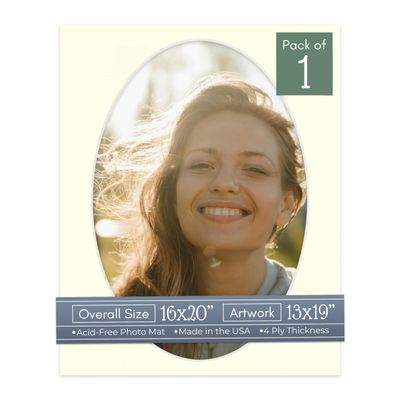 CountryArtHouse Textured Cream Acid Free 16x20 Oval Picture Frame Mat with White Core Bevel Cut for 13x19 Pictures - Fits 16x20 Frame - Pack of 1 Matboard