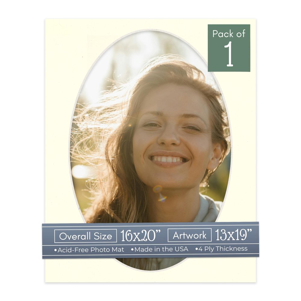 CountryArtHouse Textured Cream Acid Free 16x20 Oval Picture Frame Mat with White Core Bevel Cut for 13x19 Pictures - Fits 16x20 Frame - Pack of 1 Matboard