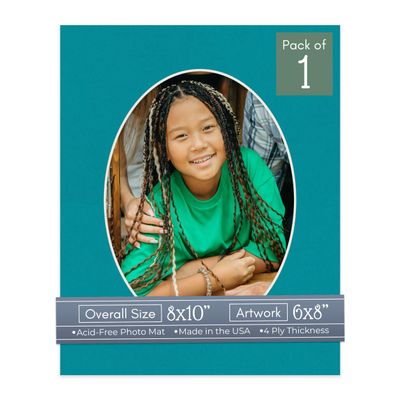 CountryArtHouse Teal Blue Acid Free 8x10 Oval Picture Frame Mat with White Core Bevel Cut for 6x8 Pictures - Fits 8x10 Frame - Pack of 1 Matboard