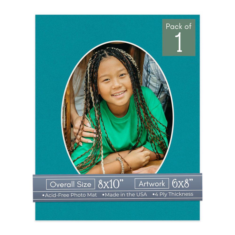 CountryArtHouse Teal Blue Acid Free 8x10 Oval Picture Frame Mat with White Core Bevel Cut for 6x8 Pictures - Fits 8x10 Frame - Pack of 1 Matboard