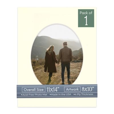 CountryArtHouse Textured Cream Acid Free 11x14 Oval Picture Frame Mat with White Core Bevel Cut for 8x10 Pictures - Fits 11x14 Frame - Pack of 1 Matboard