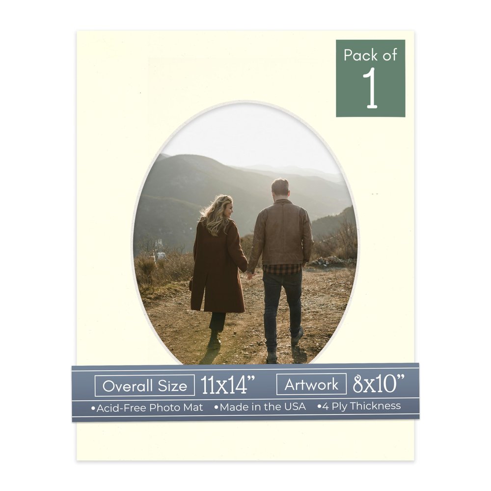 CountryArtHouse Textured Cream Acid Free 11x14 Oval Picture Frame Mat with White Core Bevel Cut for 8x10 Pictures - Fits 11x14 Frame - Pack of 1 Matboard