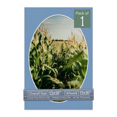 CountryArtHouse Brittany Blue Acid Free 12x18 Oval Picture Frame Mat with White Core Bevel Cut for 11x16 Pictures - Fits 12x18 Frame - Pack of 1 Matboard