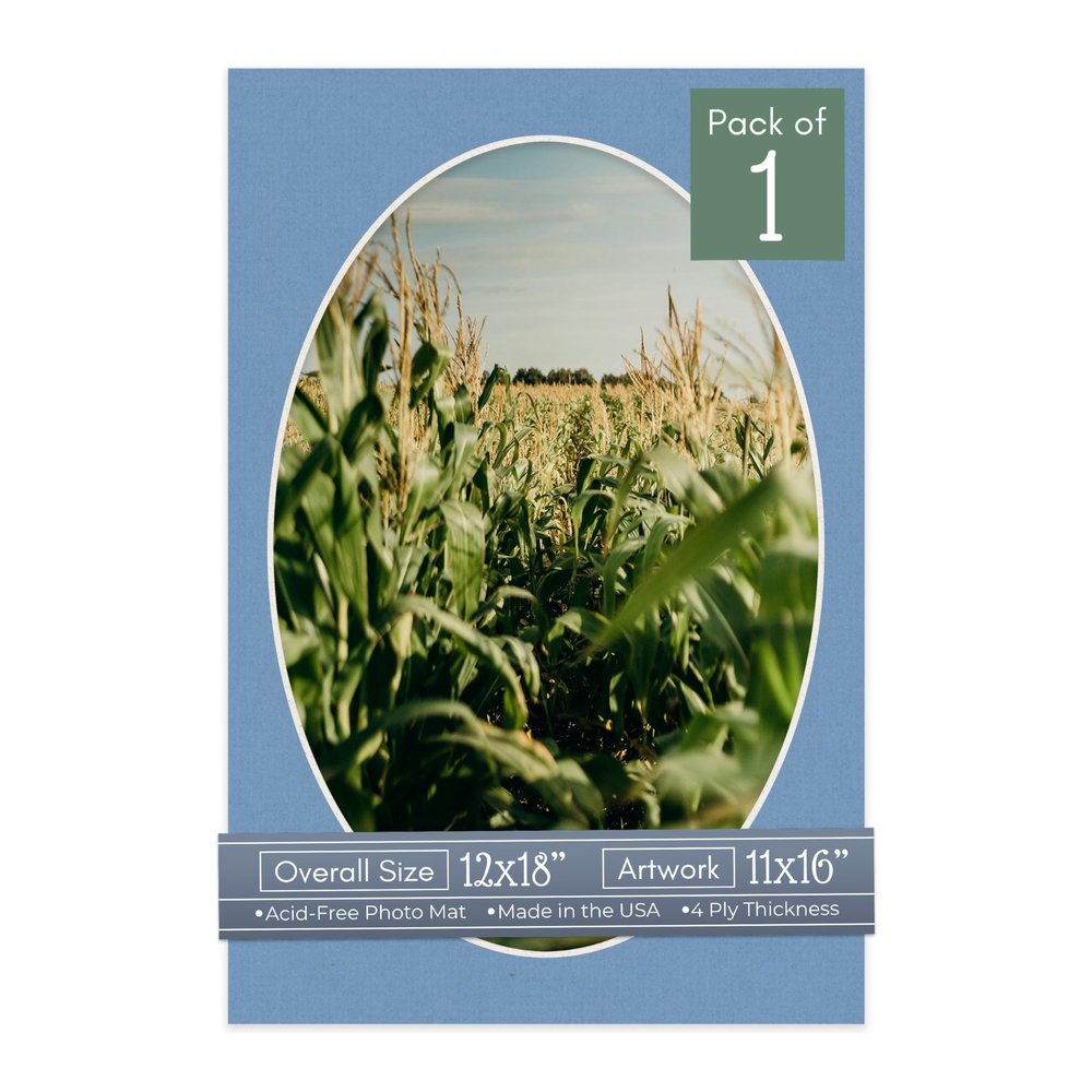 CountryArtHouse Brittany Blue Acid Free 12x18 Oval Picture Frame Mat with White Core Bevel Cut for 11x16 Pictures - Fits 12x18 Frame - Pack of 1 Matboard
