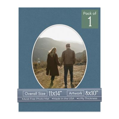 CountryArtHouse Steel Blue Acid Free 11x14 Oval Picture Frame Mat with White Core Bevel Cut for 8x10 Pictures - Fits 11x14 Frame - Pack of 1 Matboard