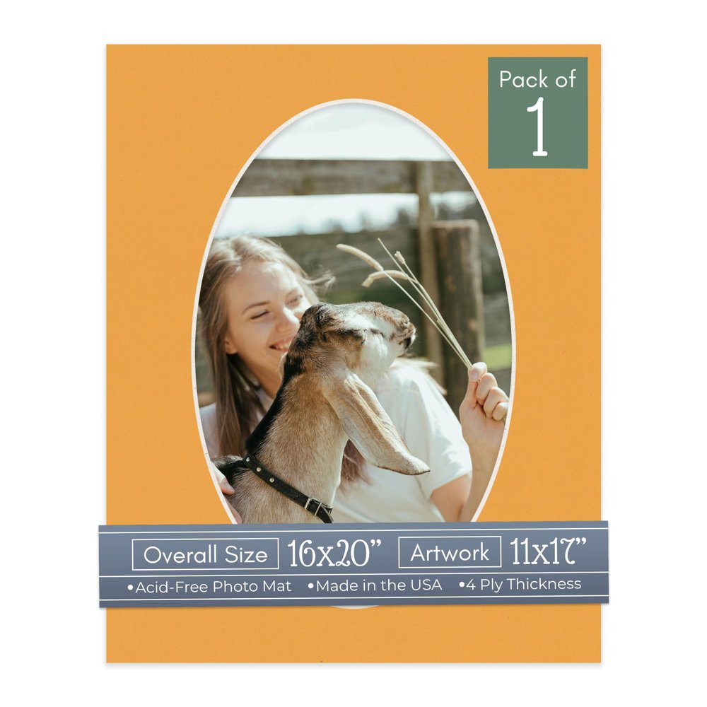 CountryArtHouse Golden Orange Acid Free 16x20 Oval Picture Frame Mat with White Core Bevel Cut for 11x17 Pictures - Fits 16x20 Frame - Pack of 1 Matboard