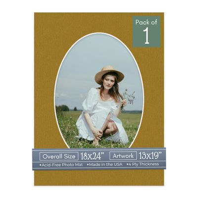 CountryArtHouse Metallic Gold Acid Free 18x24 Oval Picture Frame Mat with White Core Bevel Cut for 13x19 Pictures - Fits 18x24 Frame - Pack of 1 Matboard