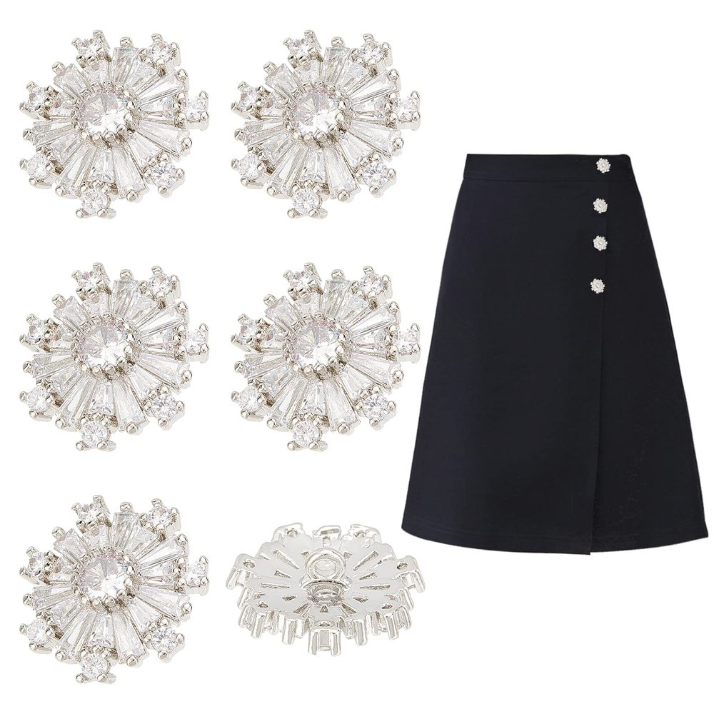 AHANDMAKER 6 Pcs Flower Rhinestone Buttons - CZ Crystal Sliver Shank Decorative Buttons with Single Hole for Sewing Embellishments DIY Craft Jewelry Wedding Decoration