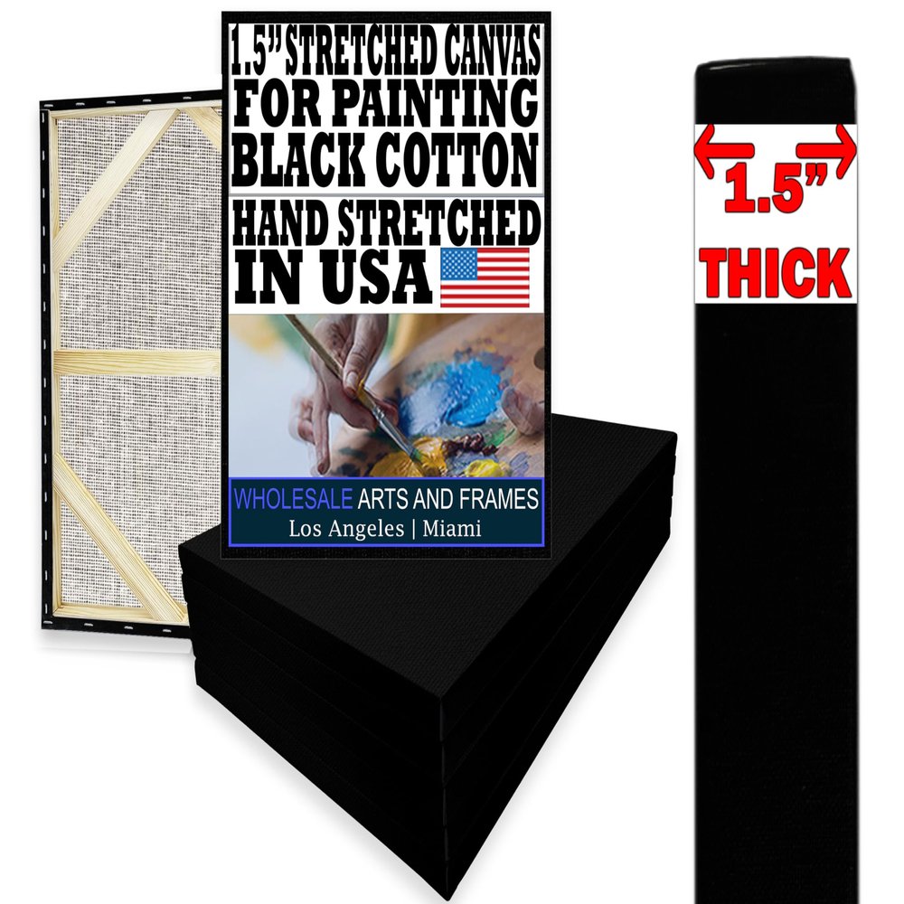Black Canvases for Painting 5x7 20PK 1.5" 13Oz Black Art Canvas Large 5x7 Stretched Canvas for Painting 5 x 7 Bulk Canvas Value Pack. Blank 5 x 7 Canvases Universal Primed Oil,Acrylic,Gouache