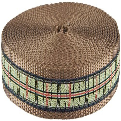 Country Brook Design Preppy Puppy Plaid Ribbon on Coyote Tan Nylon Webbing Closeout (1 Inch, 10 Yards)