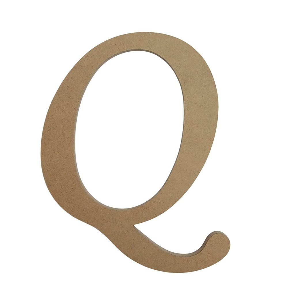 15" Wooden Monotype Font Craft Letter Q Unfinished, Blank Fancy Script Monogram Cutout on 1-4" MDF