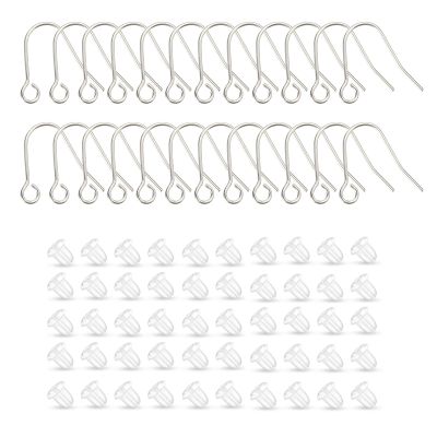 24pcs 20G Small Pure Titanium Earring Fish Hooks with 50pcs Silicone Earring Backs DIY Earrings Findings for Jewelry Making, Hypoallergenic Earring Hooks Making Kit