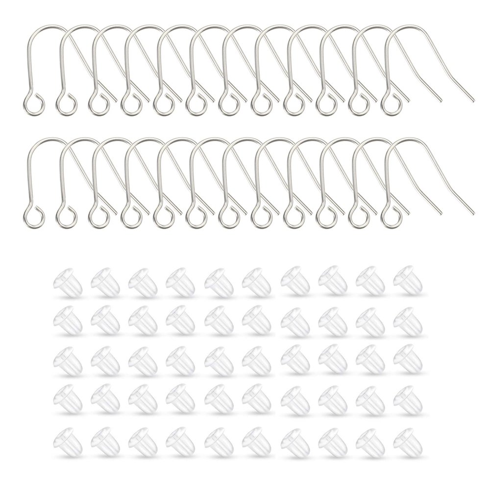 24pcs 20G Small Pure Titanium Earring Fish Hooks with 50pcs Silicone Earring Backs DIY Earrings Findings for Jewelry Making, Hypoallergenic Earring Hooks Making Kit