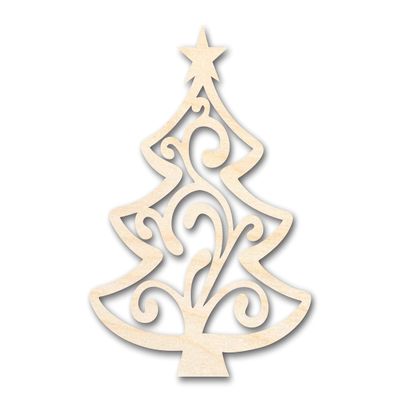 Unfinished Wood Flourish Christmas Tree Shape Craft up to 46" 7" / 1/2"