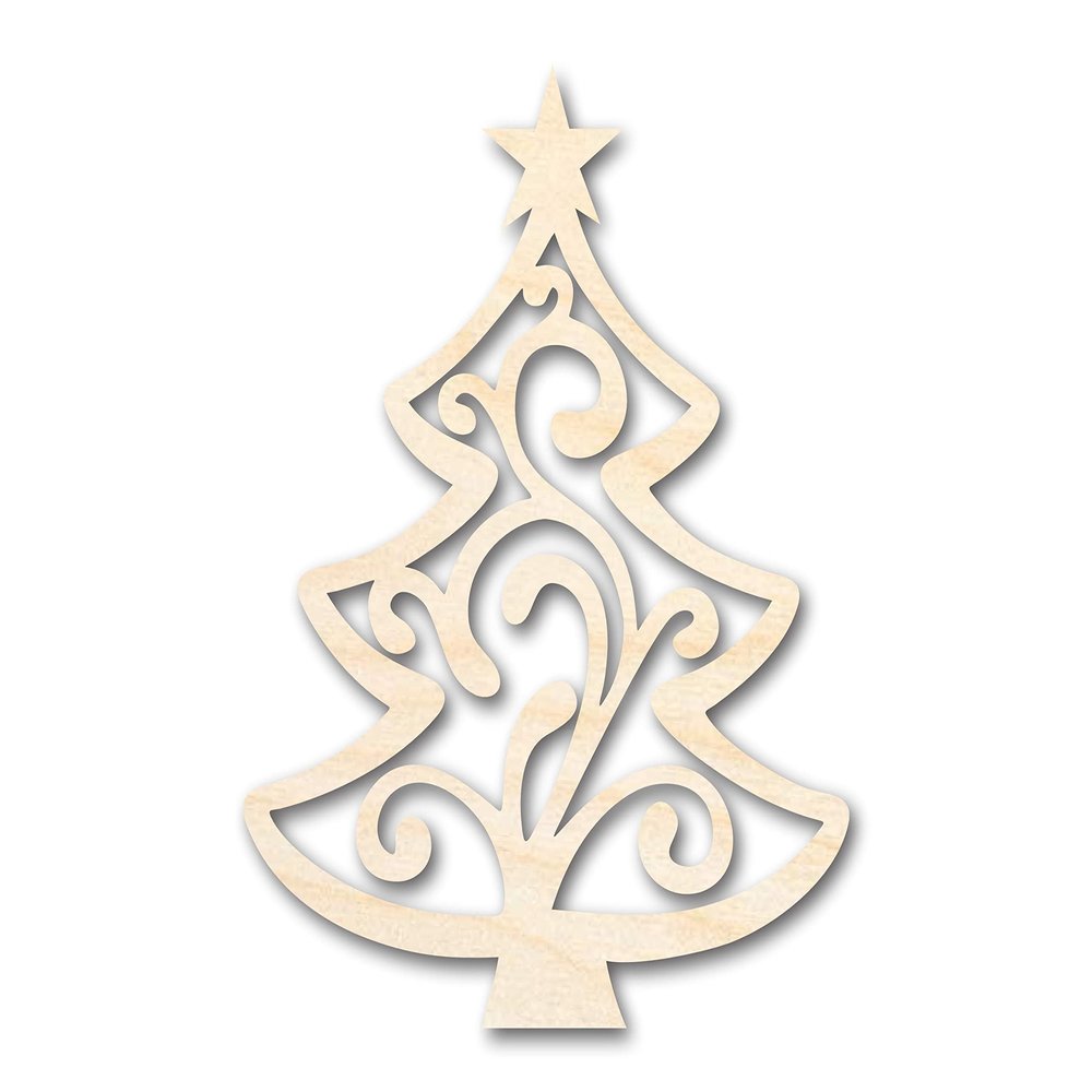 Unfinished Wood Flourish Christmas Tree Shape Craft up to 46" 7" / 1/2"