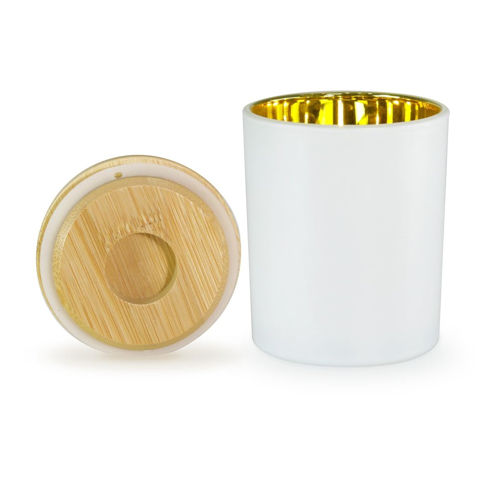 Aroparc Candle Jars with Lids 10oz, Elegant Gold Interior Candle Jars for Candle Making 12 Pieces with Bamboo Lids - White Matte