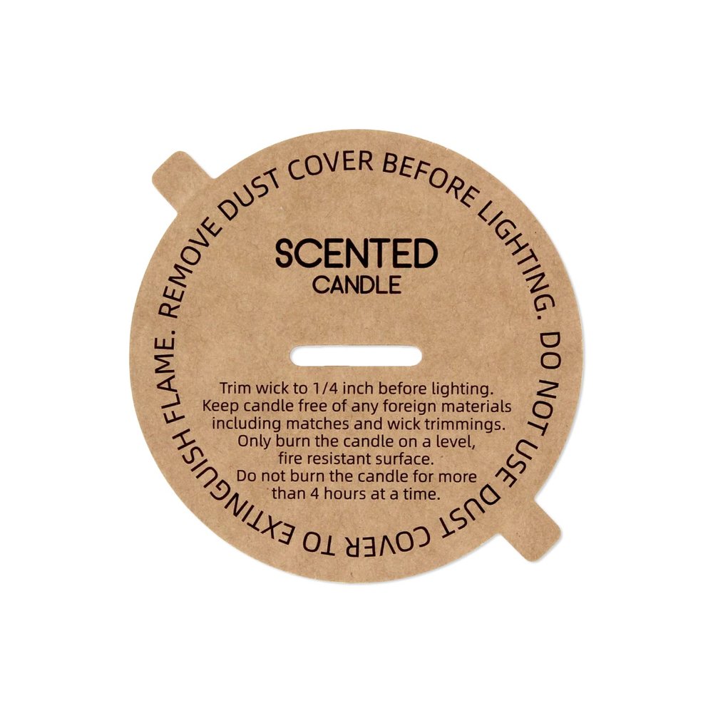 CandMak Candle Dust Covers, 160pcs Printed Kraft Card Candle Dust Lid with Pull Tab for Candle Making (2.25")