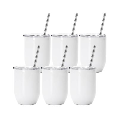 PYD Life 6 Pack Sublimation Blanks Wine Tumblers Straight Bulk 15 OZ Glossy White with Leakproof Lid and Straw Stainless Steel for Tumbler Heat Press Sublimation Oven Printing
