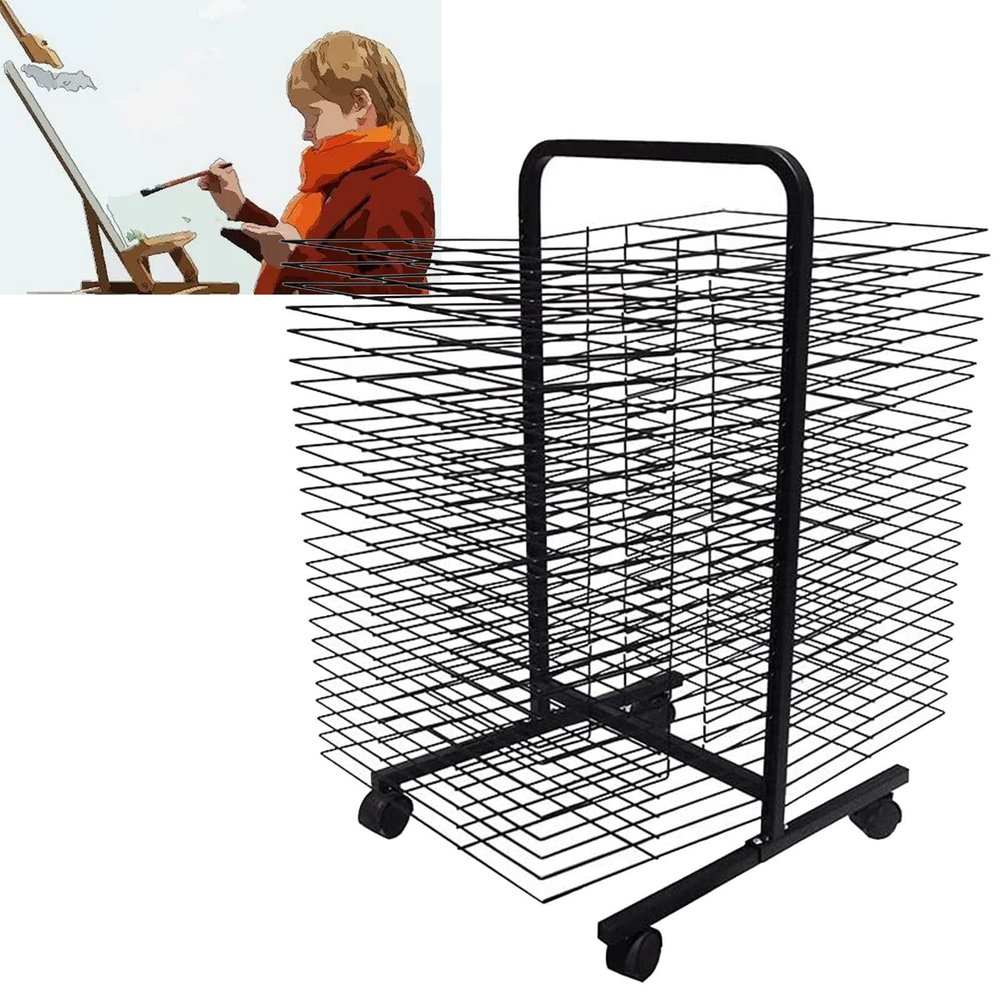 50 Floors Double Sided Mobile Art Drying Rack, for Painting Craft Artwork Storage, for Classroom, Art Studio, Studio Home Painting Drying Rack