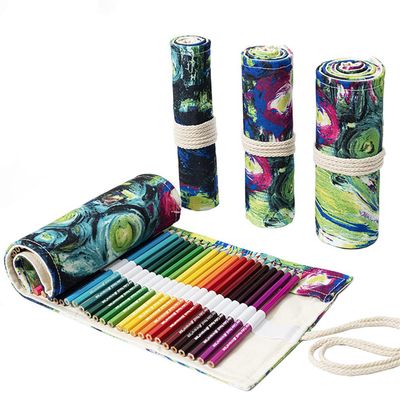 DIYOMR 24/36/72 Slots Pencil Wrap Roll Up Bag, Artist Colored Roll for Short Brushes, Organizer Pouch Case for Drawing Coloring and Sketching (Ink Painting, 36slots)