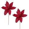Factory Direct Craft Pack of 2 Sparkling Burgundy Velvet Artificial Poinsettia Stems Burgundy Glittered Poinsettia Picks for Christmas Tree Decorations and Holiday Home Decor view 1