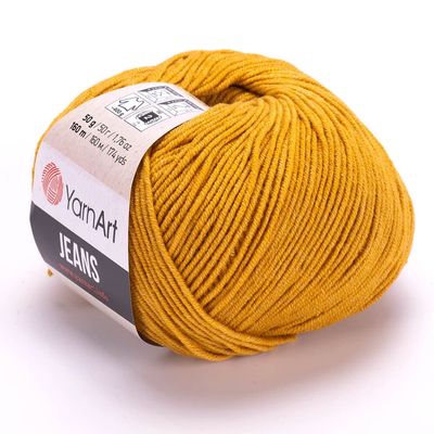 3 Ball (Skein) YarnArt Jeans Yarn, 55% Cotton 45% Polyacrylic, Total 5.28 Oz. Each 1.76 Oz (50g)/160 m (174 yds), Yarn Weight: 2 : Fine-Sport (Mustard Yellow - 84, 3 Pack)