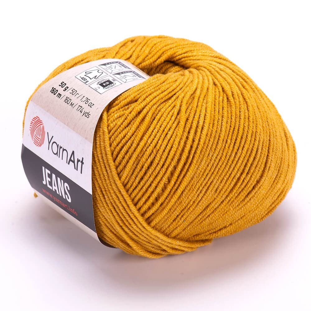3 Ball (Skein) YarnArt Jeans Yarn, 55% Cotton 45% Polyacrylic, Total 5.28 Oz. Each 1.76 Oz (50g)/160 m (174 yds), Yarn Weight: 2 : Fine-Sport (Mustard Yellow - 84, 3 Pack)
