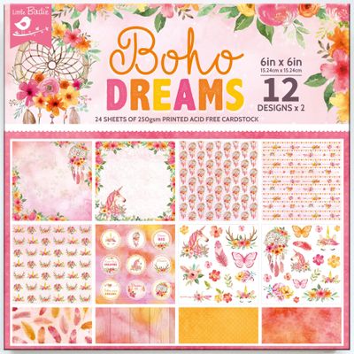 Little Birdie Cardstock Pack 6"X6" 24/Pkg-Boho Dreams