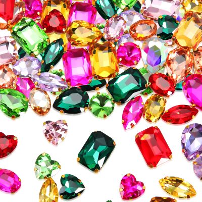 BBTO 120 Pcs Sew on Rhinestones for Clothes 10-18 mm Big Rhinestones Claw Flatback Prong Setting Sew on Crystal Glass Sewing Gems for DIY Jewelry Making Crafts(Assorted Style,Multicolor)