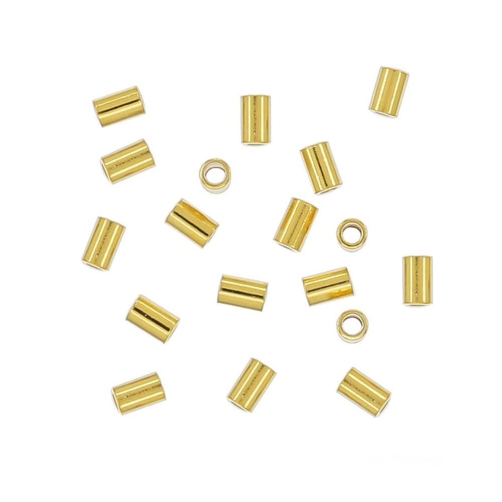 100 Sterling Silver Tube Crimp Spacer Beads 1.2x2mm, Gold Plated