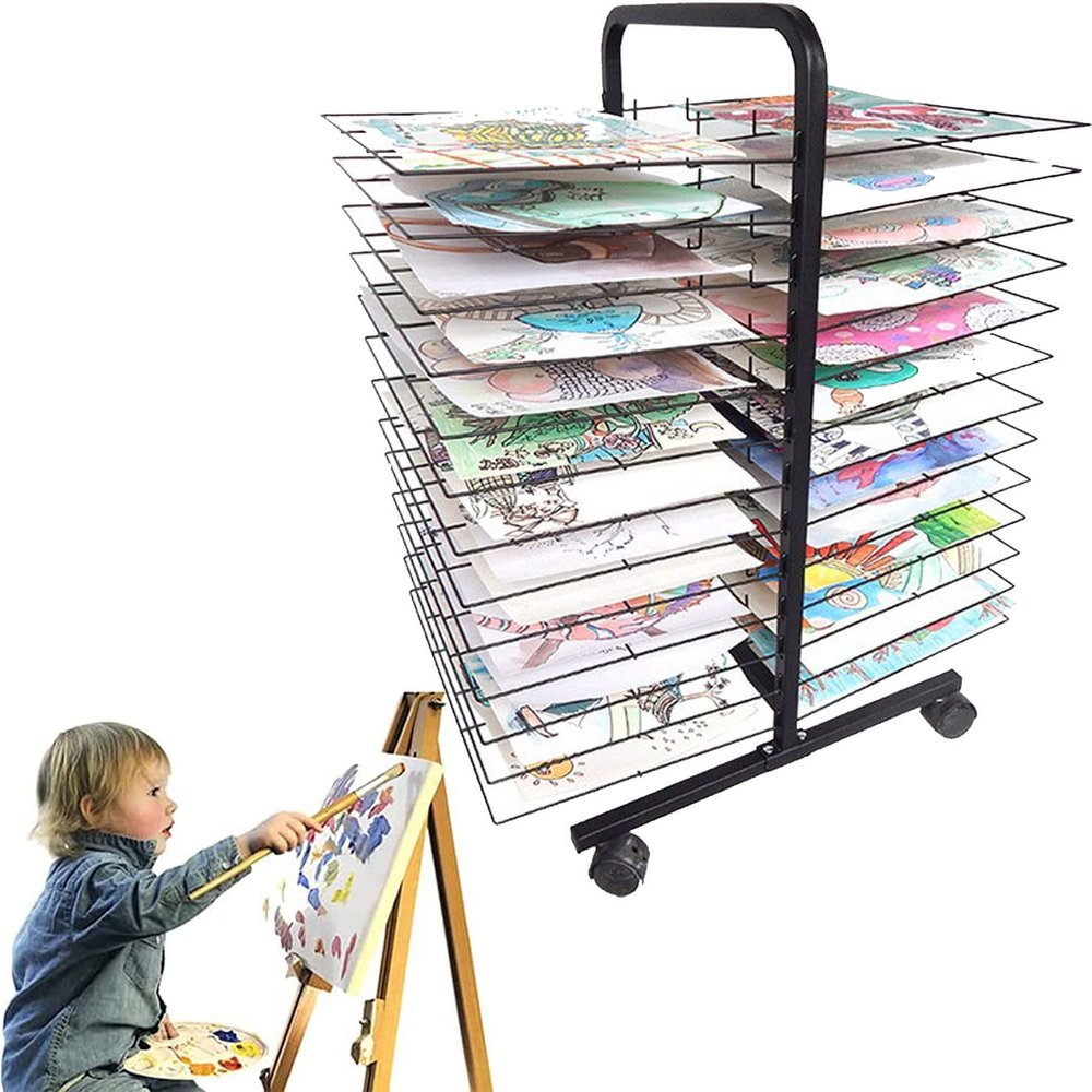 Art Drying Rack,Paint Drying Rack,With Wheels Metal Artwork Storage Display Rack,with 4 Wheels,For kindergartens, painting studios, 26 layers,38 layers,50 layers(black),38-layers