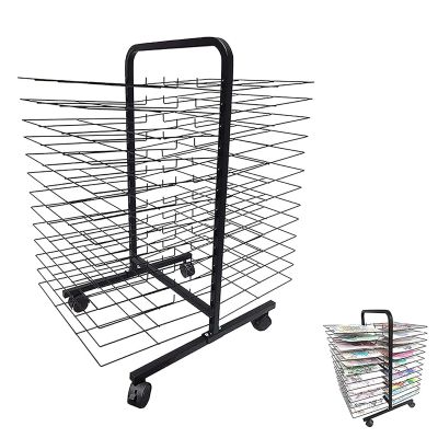 Art Drying Rack, Back-to-Back Double-Sided 13-Shelf Mobile Art Drying Rack with 26 Wire Shelves Multi-Purpose Kids Art Station/Easel, Black Powder Coated Finish, Ideal for Schools and Art Clubs